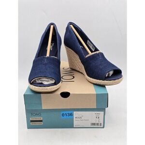 TOMS Michelle Classic Wedge Sandal Heel Shoe Women's Navy‎ Blue Canvas Sz 7.5
